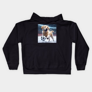 A Labrador Dog Playing Soccer/Football In The Snow Kids Hoodie